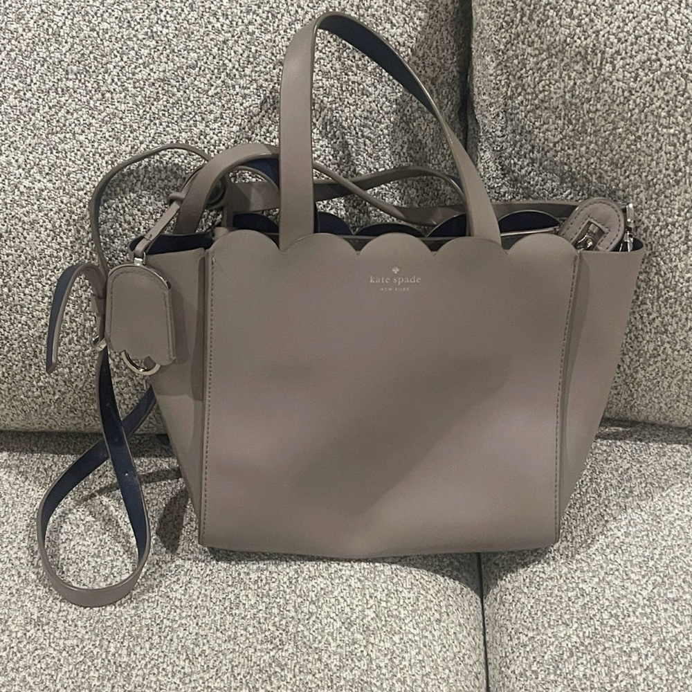 Kate Spade Magnolia Street Mina Scalloped Gray Leather Tote Bag Feminine - Mini